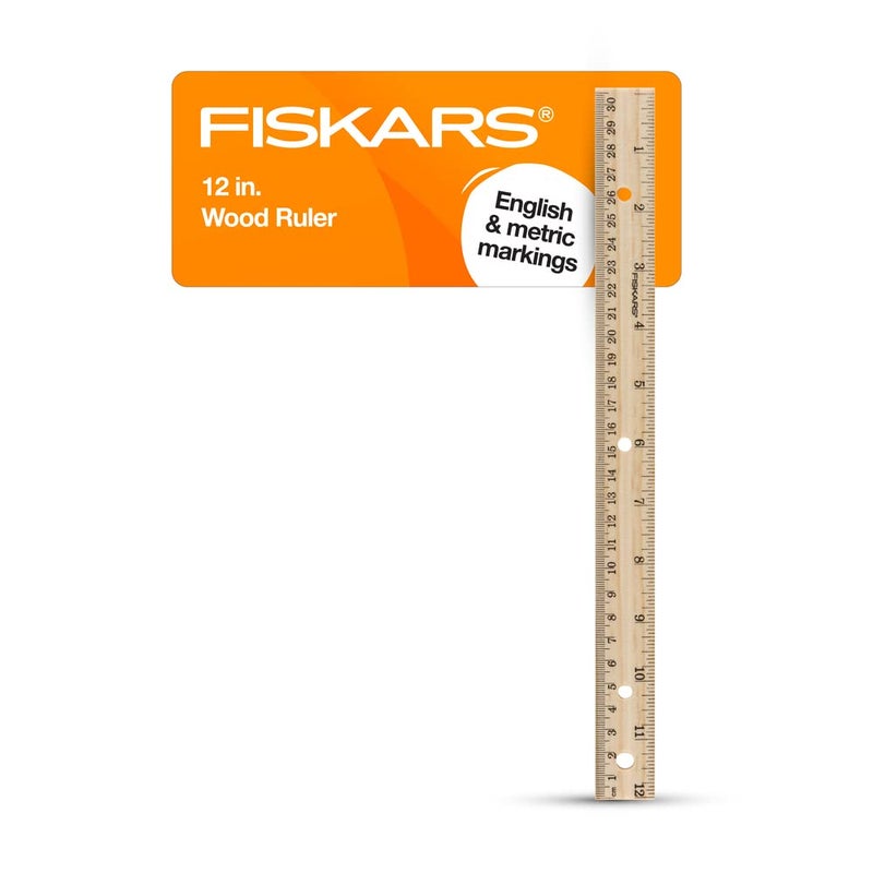 Fiskars مسطرة خشبية فيسكارس - مسطرة حافة مستقيمة 12" للأطفال - مستلزمات العودة إلى المدرسة للطلاب - Image 1